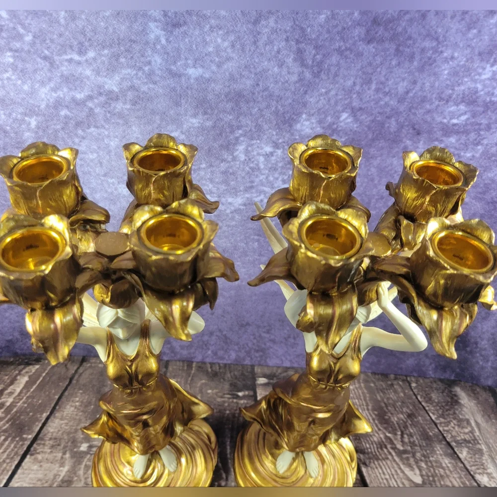 2 Veronese Fairy Holding Candlestick Holder 13‎ 1/8 Inches Tall